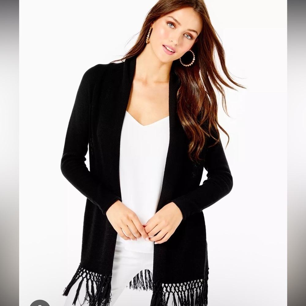 Lilly Pulitzer Tatum Cardigan Black Fringe Hem Size XS